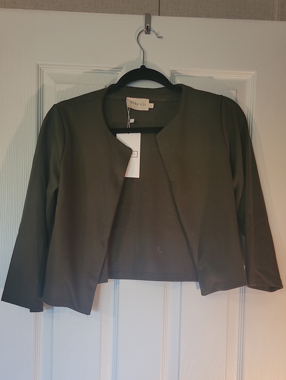 Ninexis Olive Cropped Open-Front Blazer